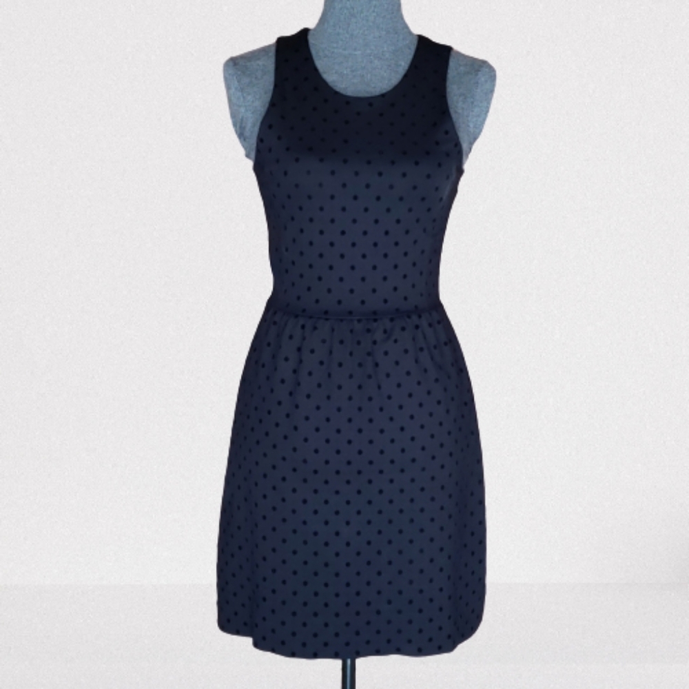 J. CREW Dress Dark Navy Black Polka Dot Sleeveless